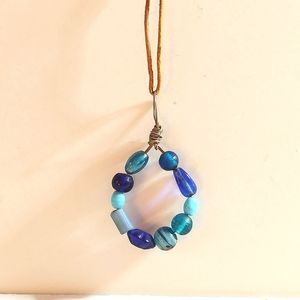 Vintage Bead Pendant Necklace Glass Silver Wrap Blue